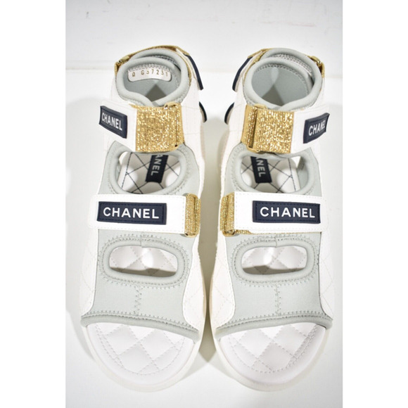 Chanel 21P White Grey Cocomark CC Logo Mule Slide Flat Teva Dad Sport Sandal 36 - Picture 7 of 12